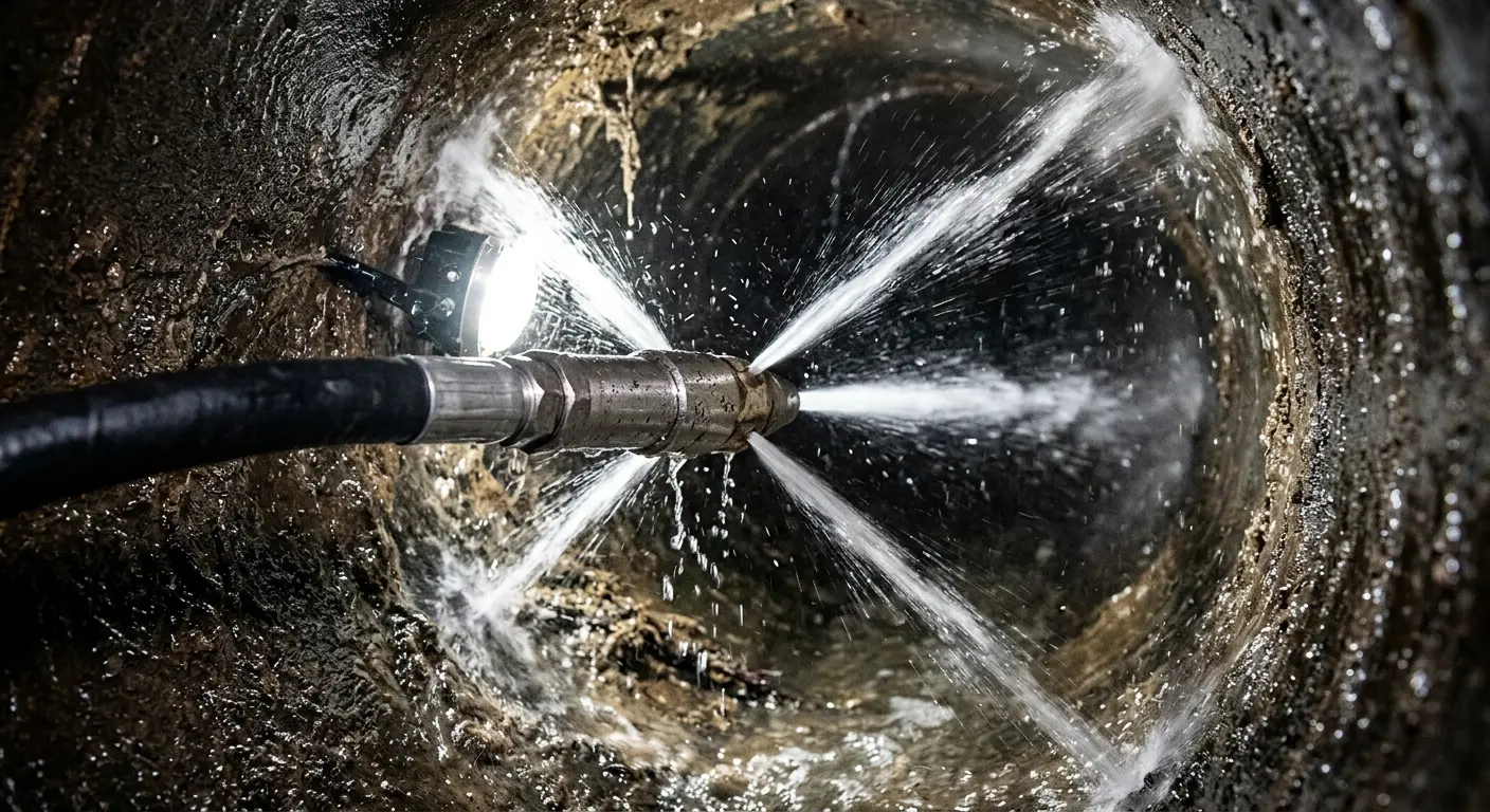 High-pressure hydro jetting nozzle cleaning sewer pipe for Storm Drain Cleaning in Magalia